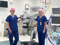Nurse Unit Manager Maree Abbot and Director of Clinical Services Michelle Pulford with Caloundra Private Day Hospital's first patient after reopening