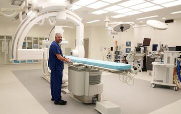 Gavin Watts, the San's DSA (Digital Subtraction Angiography) Section Manager, in the new neurosurgery theatre before the launch